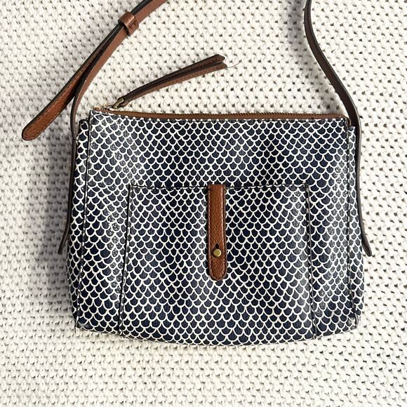 Fossil Gemma Blue White Mermaid Fish Scale Print Coated Canvas Small Crossbody - Picture 4 of 16